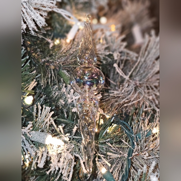 Hand Blown Elegant Glass Icicle Finial Christmas Ornaments Iridescent Set Of 4 - Picture 5 of 7